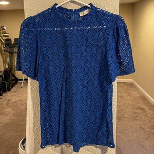 LOFT Blue Diamond Lace Crochet Blouse XS